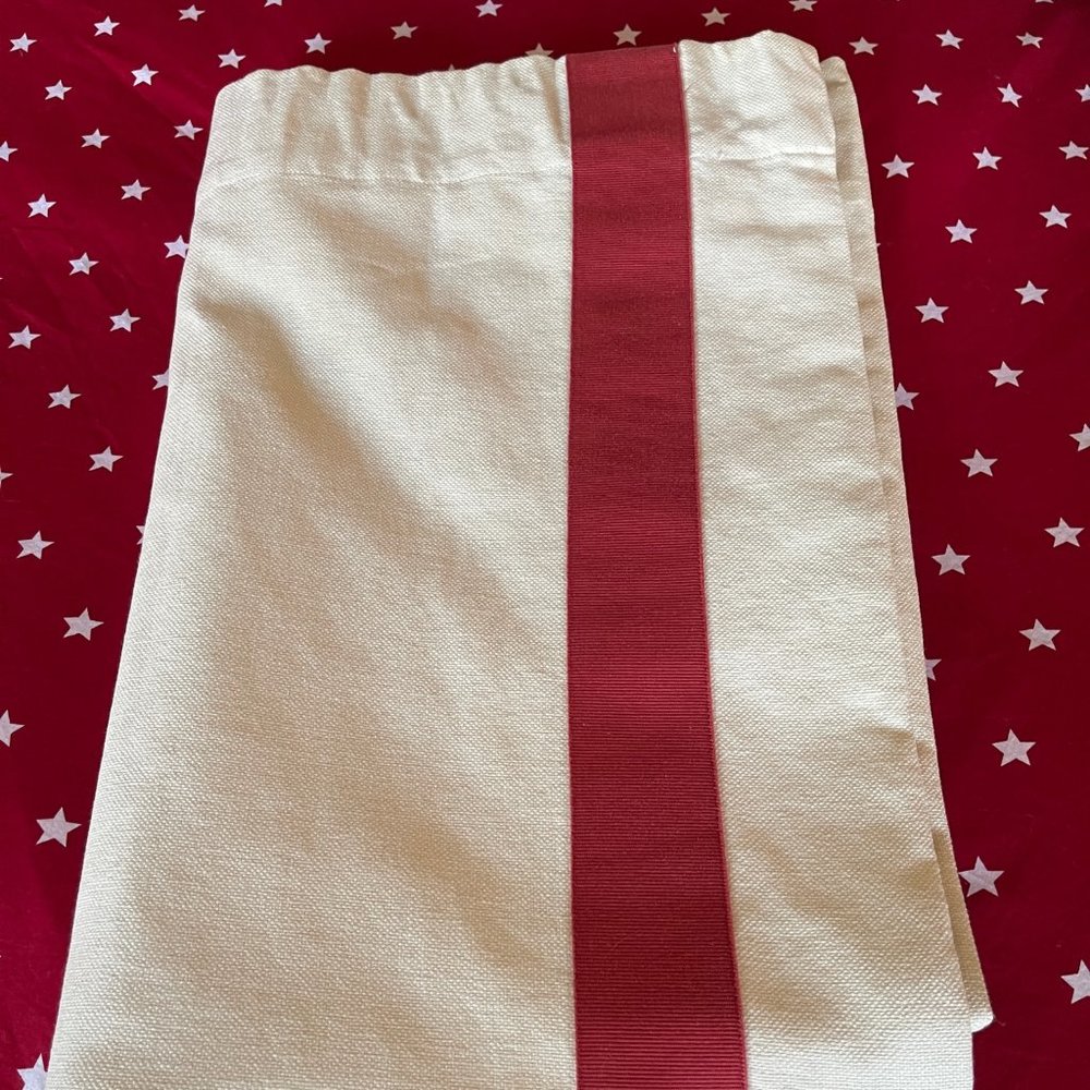 Set/2 Pottery Barn Off-White Linen-Cotton Pole Top Drapes L/R Red Stripe 50x84